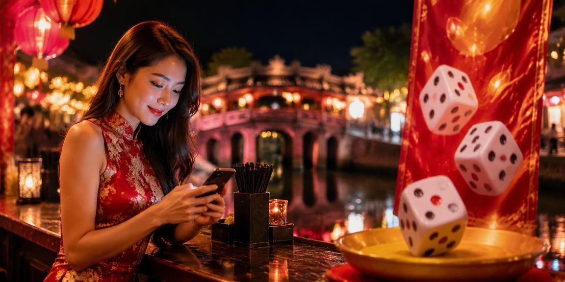 Không khí sôi động tại phố đêm Hội An nơi người dùng thử vận may với xổ số và trò chơi số